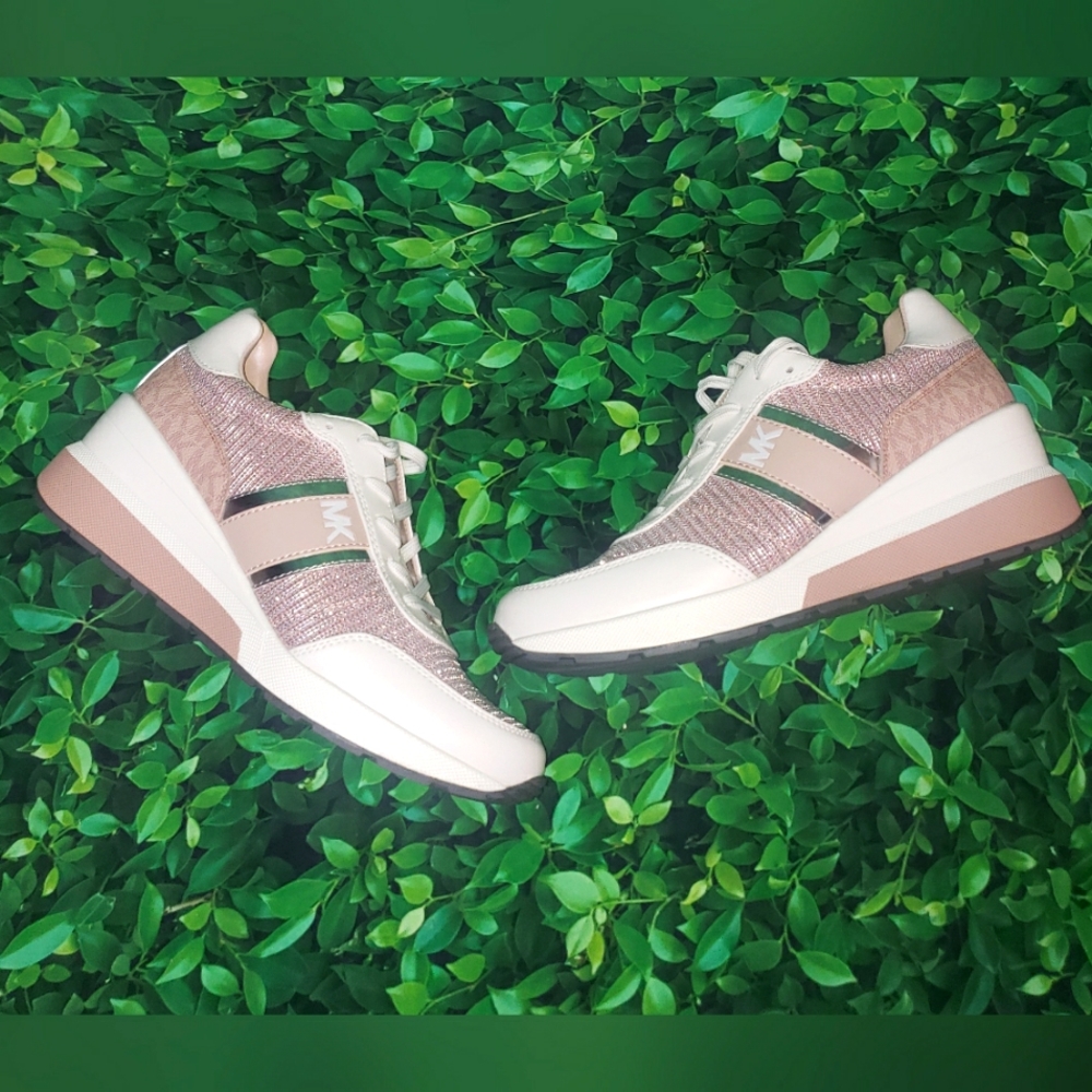 Michael Kors Glitter Chain Mesh Trainers, Soft Pink, Size 10.